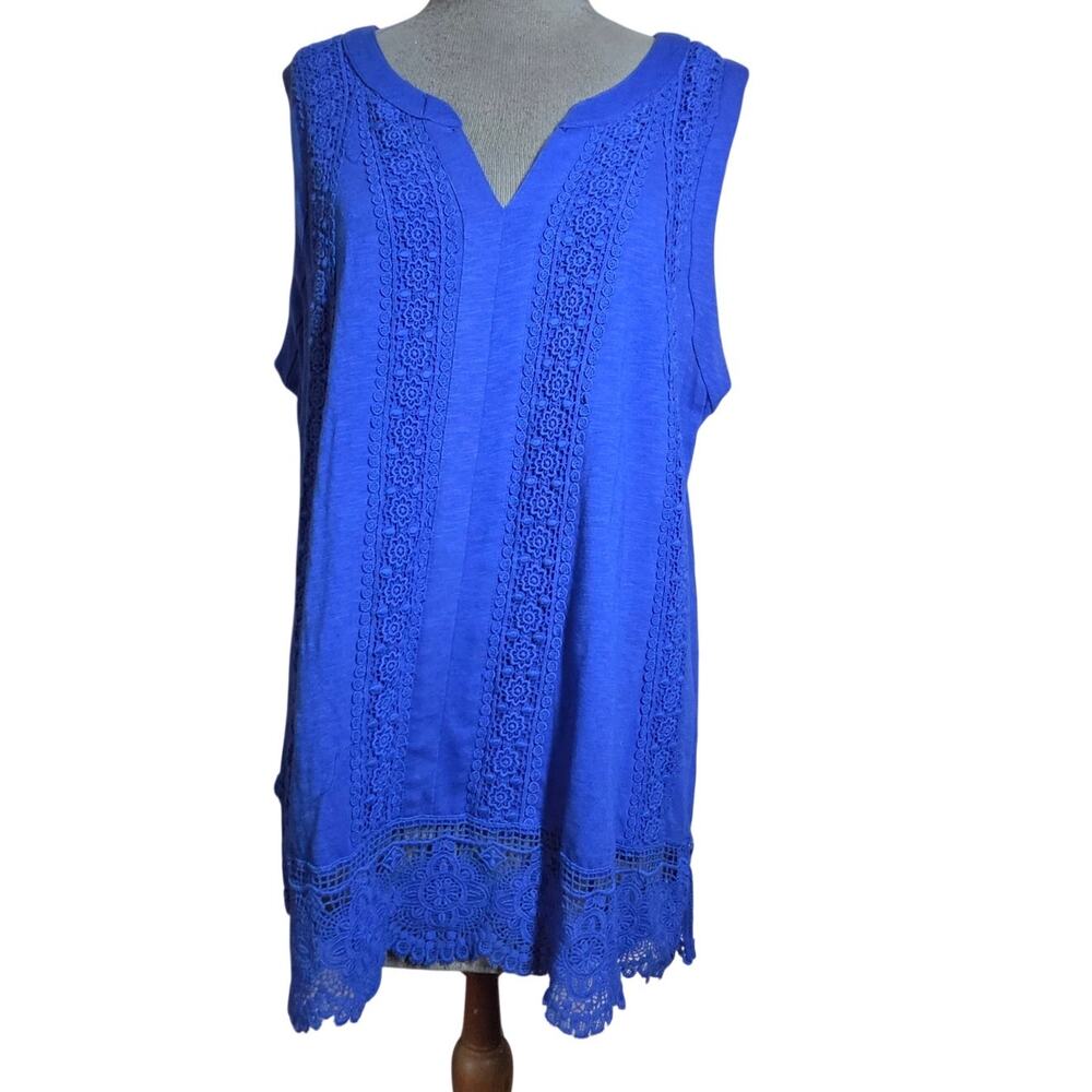 Blue Cotton Lace Accent Sleeveless Top Size XL